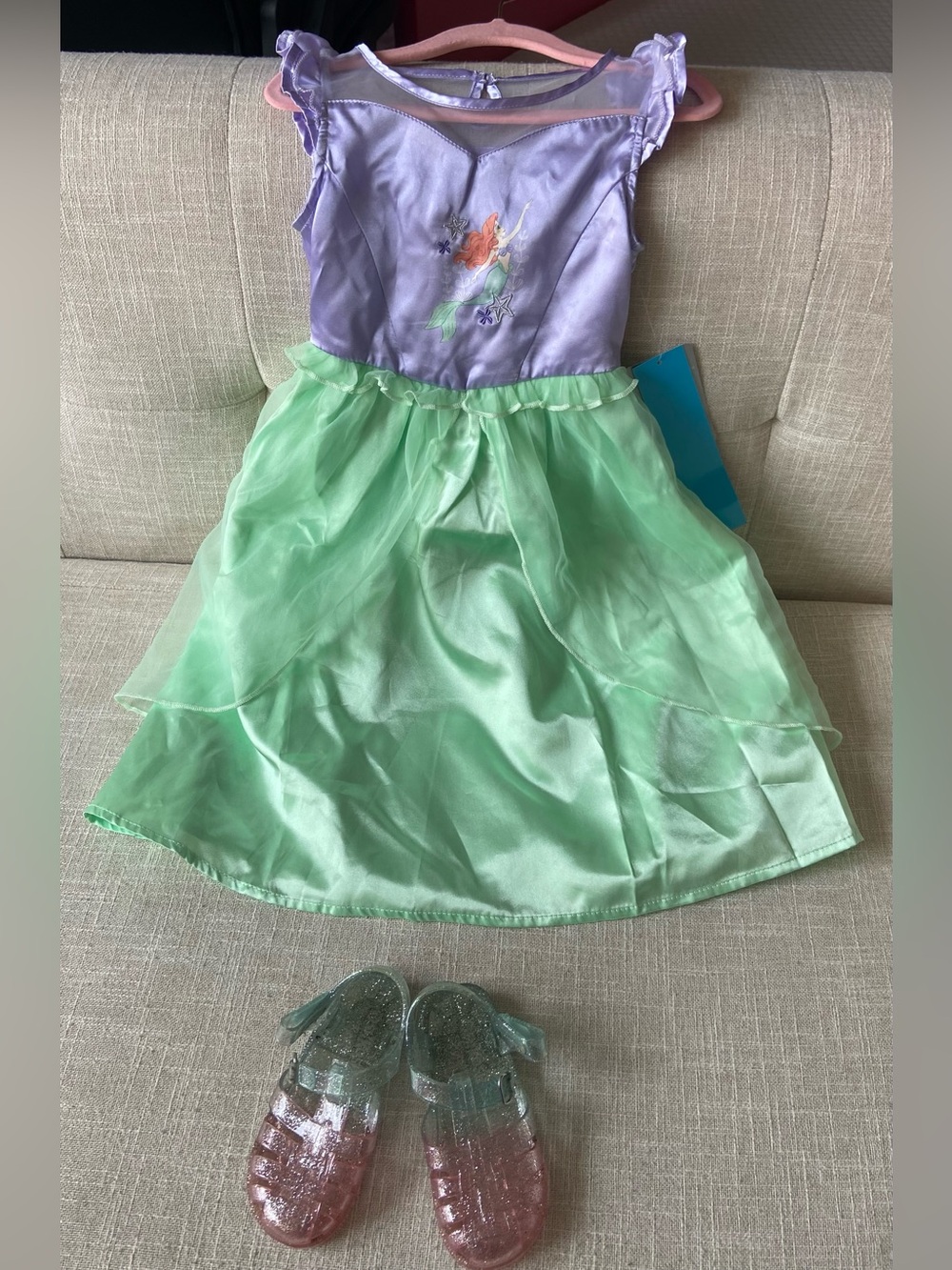 Ariel Green and Lavender Princess Dress and Jelly Summer Sandals